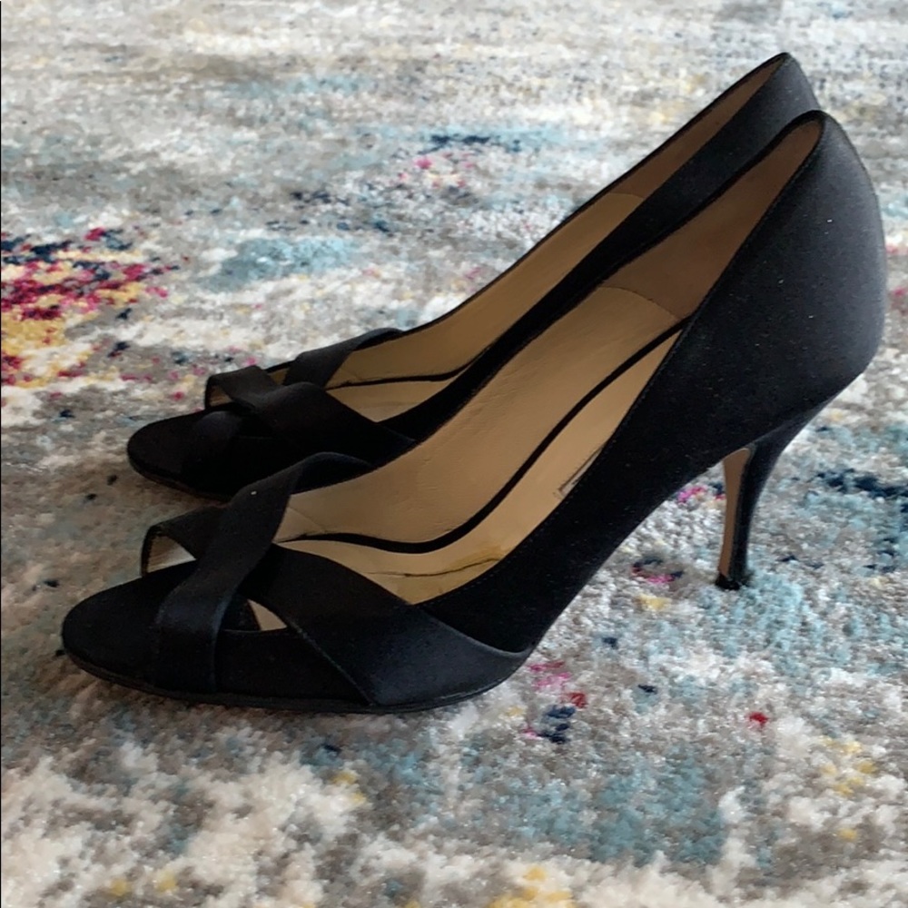 BRIAN ATWOOD Black Satin Heels Size 7.5